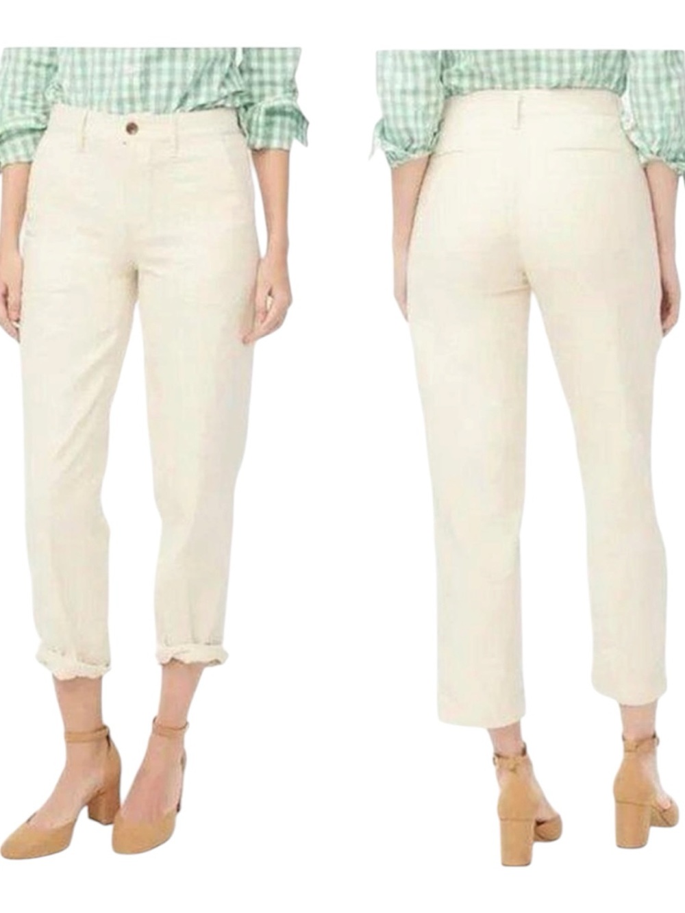 NWT J. Crew 100% Cotton Cropped Mid-Rise Straight Leg Pants In Ecru 10 Petite